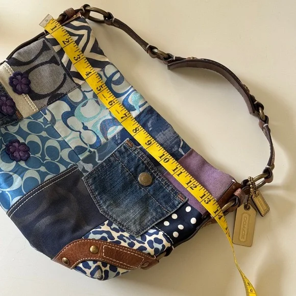 RARE! Y2K Vintage Coach Carly Shoulder Denim Patchwork Bag - Picture 8 of 8